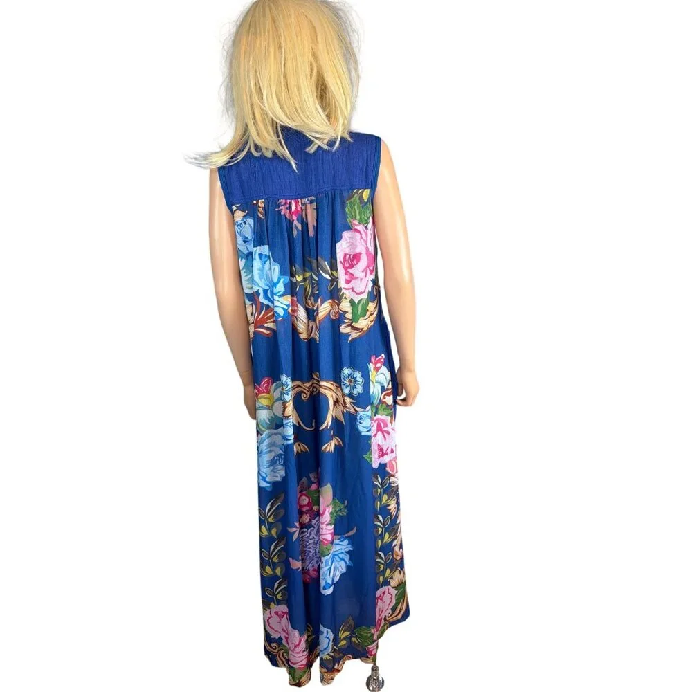 NWT Aratta Adonis Blue Embroidered Maxi Duster Shirt Dress S $228 Boho Festival - Picture 8 of 17